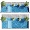 Modern Swimming Pool Design Featuring Blue Water And Decorative Plants On Tile Floor
