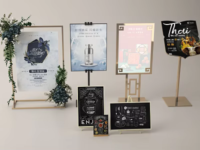 Billboards With Different Designs Green Plant Decorations Text And Patterns For Product Event Promotion 3d model