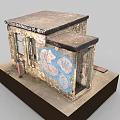Graffiti Covered Small Building Model With Weathered Exterior Open Door And Windows