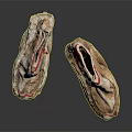 Two Detailed Foot Shaped Carved Sculptures With Red Decorative Lines Design