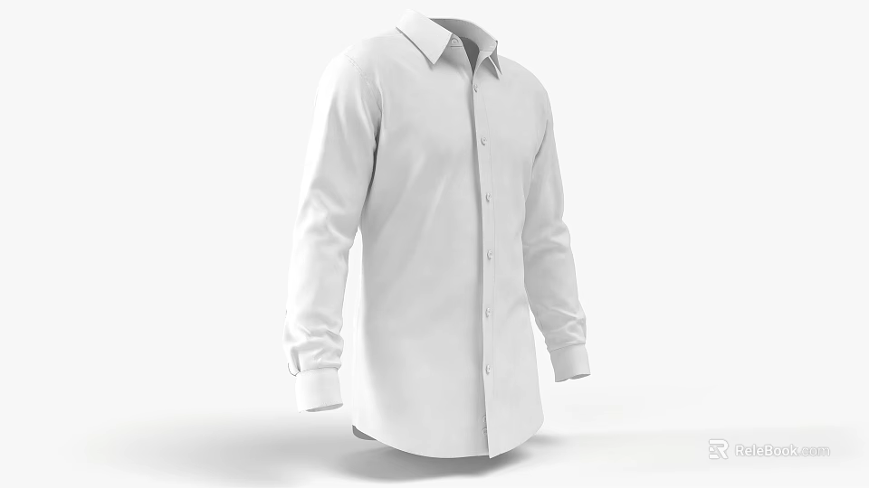 White Long Sleeve Collared Shirt With Classic Button Front Design Regular Fit Formal Wear 3d model 