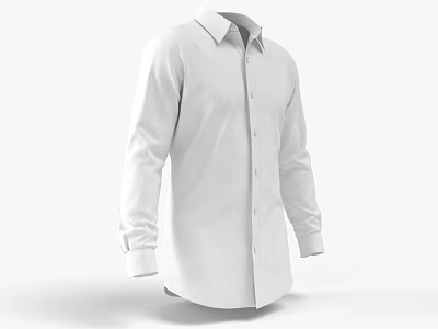 White Long Sleeve Collared Shirt With Classic Button Front Design Regular Fit Formal Wear 3d model