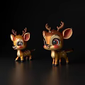 Cute Golden Brown Deer Dolls With Antlers On Black Background