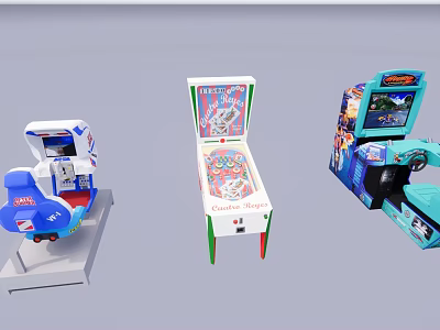 Fun Interactive Electric Toys Including Seat Game Machine Pinball And Steering Wheel Racing Game 3d model