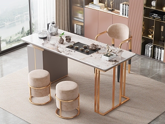 Light Luxury Tea Table and Chair Marble Tea Table and Chair Combination 3d model