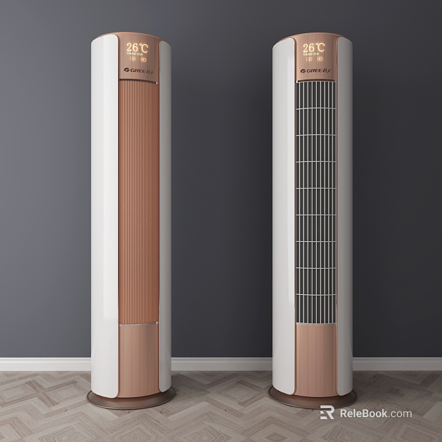 Modern Tower Air Conditioner Fan With Copper And White Grille Panel Design 3d model 