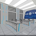 Modern Monitoring Room Interior With Large Blue Screen Control Desks And Ergonomic Chairs