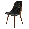 Elegant Modern Dining Chair With Black Leather Seat Diamond Tufted Backrest And Wooden Legs