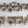 Modern Cubicle Office Workstations With Wooden Tops And Black Office Chairs