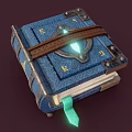 Vintage Blue Book With Leather Strap Metal Buckle And Glowing Green Decoration