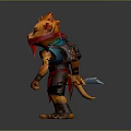 3D Game And Movie Character Orange Rat Creature With Earrings Backpack And Blue Red Outfit