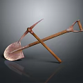 Crossed Shovel And Pickaxe With Wooden Handles And Metal Heads
