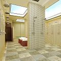 SPA Sauna Interior Design with Shower Facilities Skylights Tiled Walls and Flooring