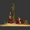 Colorful Cactus And Red Rose Like Succulents On Decorative Display Tray