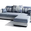 Modern L Shaped Three Seater Sofa With Blue Gray Fabric And Leaf Pattern Pillows 3d model