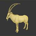 White Oryx Antelope With Long Horns Brown Legs Standing On Dark Background