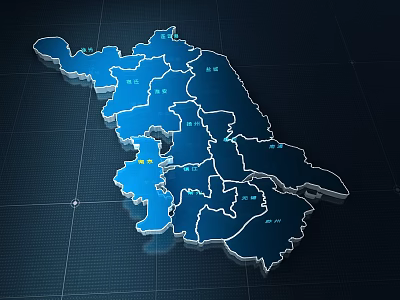 3D Regional Map Displaying Blue Color Grid Background And Divisions 3d model