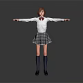 Anime Style School Girl Character With Red Hair White Shirt And Plaid Skirt Arms Outstretched