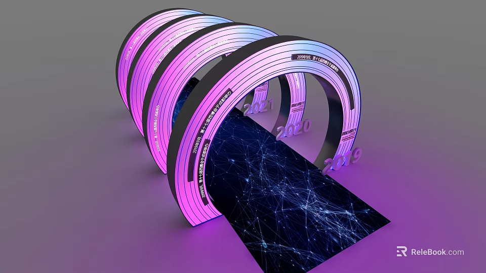 Purple Glowing Ring shaped Event Passage With Network Structure Years 2024 2020 2019 3d model 