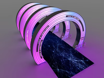 Purple Glowing Ring shaped Event Passage With Network Structure Years 2024 2020 2019 3d model
