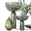 Elegant Green Glass Vases With Olive Branches In Various Decorative Shapes