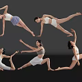 Women Performing Different Dance And Yoga Poses In Activewear On Dark Reflective Floor