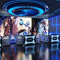 Modern Cyber Cafe Interior Featuring Blue Lighting Tech Style Walls Comfortable Sofas And Gaming Computers 3d model