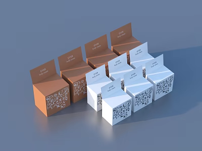 Decorative Storage Boxes In Brown And White With Patterned Design For Home Use 3d model
