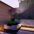 Courtyard Garden Design With Pink Blossoms Stones Green Plants And Stone Pathway