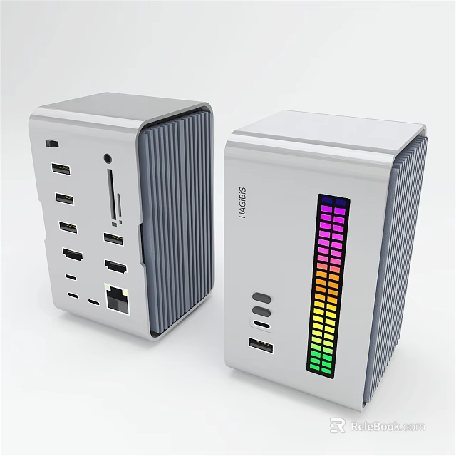 Office Electrical Devices With Two Sleek White Design Multiple USB Ports And Colorful LED 3d model 