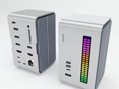 Office Electrical Devices With Two Sleek White Design Multiple USB Ports And Colorful LED 3d model