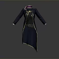 Stylish Black Long Coat With Golden Decorations Belt Purple Lining And Intricate Patterns