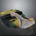 Detailed 3D Scene Component Model With Stone Bridge Green Grass And Natural Terrain