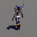 Fantasy Game Movie Character With Purple Hair Spiked Wings White Skin And Purple Gold Armor