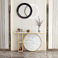 Modern Console Table With Marble Top Gold Frame And Circular Wall Decor 3d model