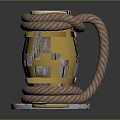 Wooden Barrel Shaped Mug With Rope Wrapped Design And Golden Rings Handle Metal Base