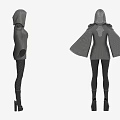 Hooded Cape Fashion Design With Bell Sleeves Tight Pants And High Heels