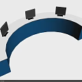 Modern Blue Curved Reception Desk With Three Monitors On Top