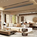 Modern Living Dining Room Interior Design With Wooden Cabinets Dining Table Chairs And Green Plant