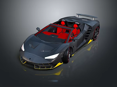 Gray Convertible Sports Car With Sleek Design Red Seats And Yellow Accents 3d model