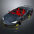 Gray Convertible Sports Car With Sleek Design Red Seats And Yellow Accents