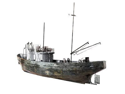 An Old Rusty Ship With Masts And Hull Details 3d model