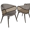Modern Gray Dining Chairs With Woven Design And Dark Wooden Legs