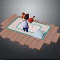 Fox Eared Character On Pink Brick Platform Holding Red Object White Mat With Blue Border 3d model