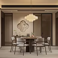 Chinese Style Living And Dining Room Interior With Sofa Coffee Table Chandelier And Calligraphy