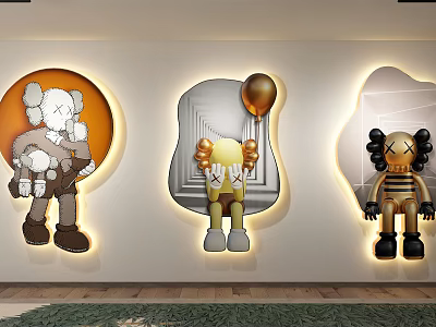 Modern Wall Decor Three Stylish Pieces With Cartoon Character Designs And Illuminated Borders 3d model