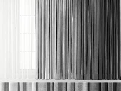 Elegant Gray White Layered Curtains For Modern Window Treatment With Velvet Fabric 3d model