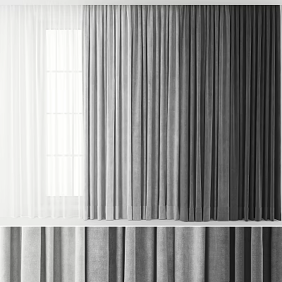 Elegant Gray White Layered Curtains For Modern Window Treatment With Velvet Fabric 3d model