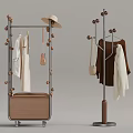 Modern Clothes Racks With Hanging Clothes Hat And Leather Bags Design