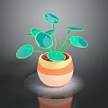 3D Rendered Green Leafy Plant With Glossy Foliage In Orange Beige Layered Pot